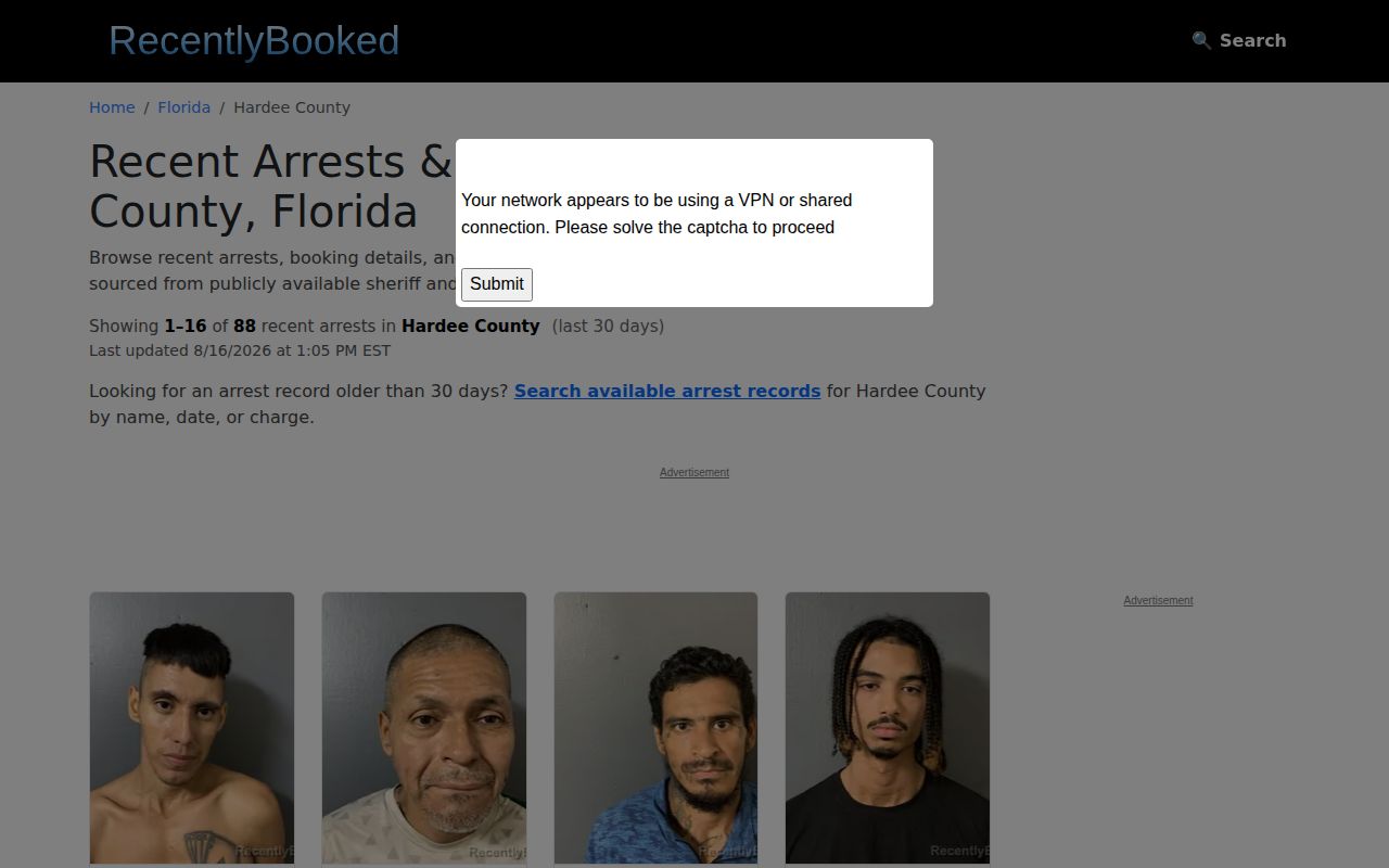 Unofficial Hardee County recent crime news booking archive
