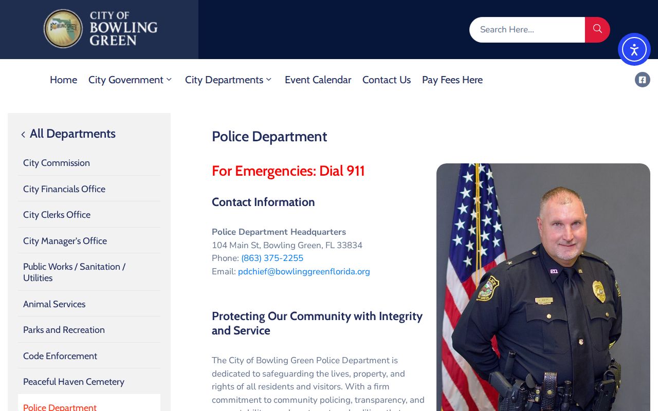 Bowling Green Police Department official page for Hardee County arrest records