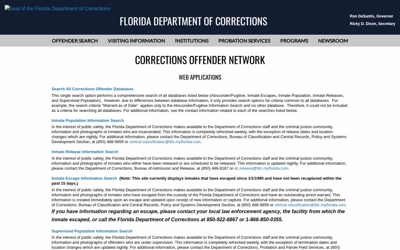 Florida corrections offender photo search for Hardee County records