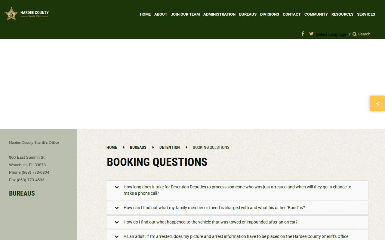 Hardee County booking record timing and mugshot policy