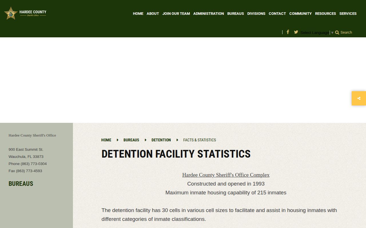 Hardee County jail record facts and detention facility context