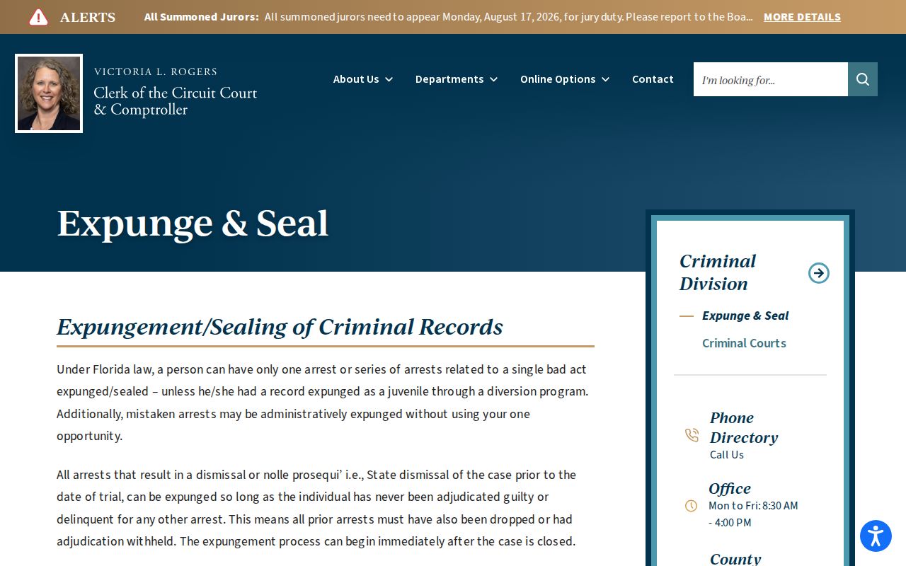 Hardee County booking record sealing and expungement route